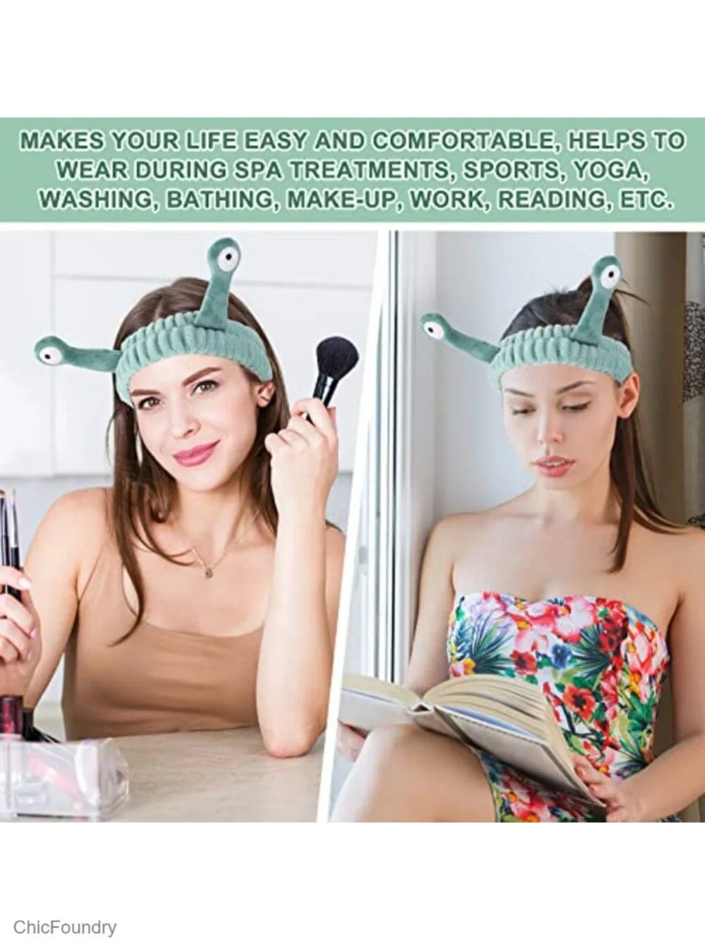 Coral Fleece Face Wash Headband with Snail & Palm Design for Spa Skincare